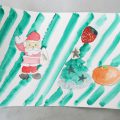 クリスマスと犬の水彩画 クリスマスと犬の水彩画